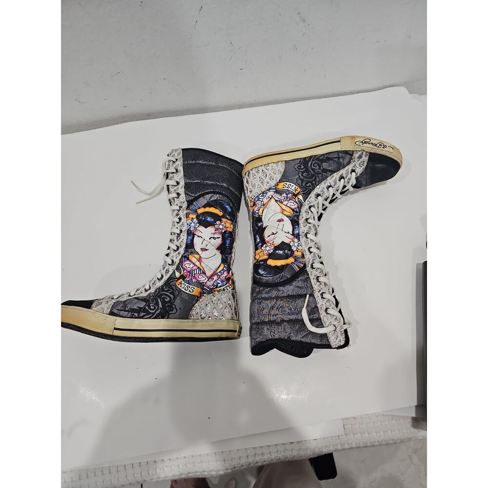 Ed Hardy Hi Top Sneakers Size 7 Japanese Print - Picture 6 of 12